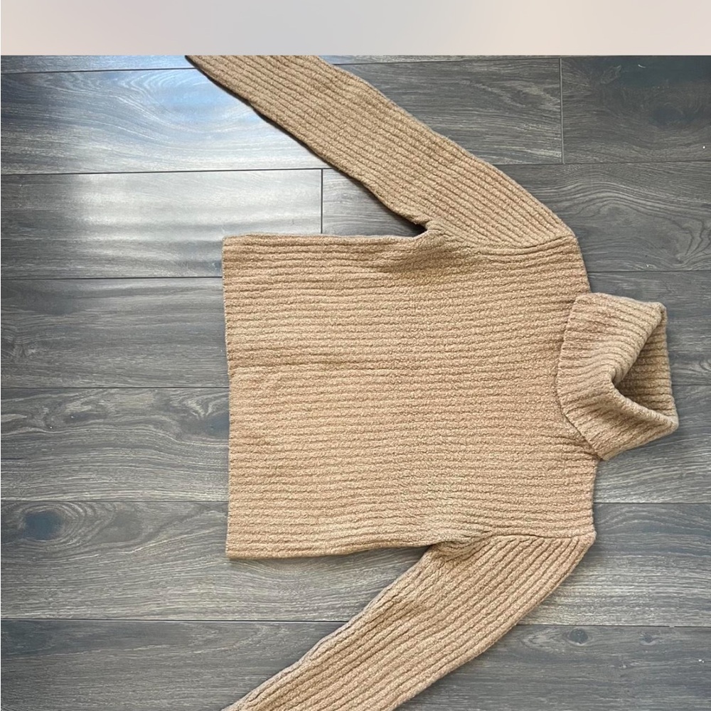 Dollcake Tan Cowl Neck Sweater with Ribbed Knit